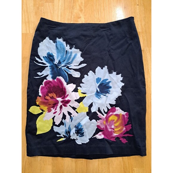 The Limited Navy Blue Floral Pencil Skirt Colorful Size 8 - Picture 1 of 10